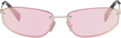 Miu Miu Pink Rimless Metal Oval Sunglasses