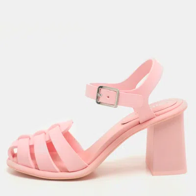 Pre-owned Miu Miu Pink Rubber Caged Ankle Strap Sandals Size 36