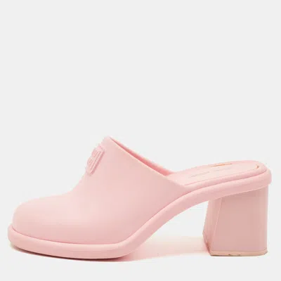 Pre-owned Miu Miu Pink Rubber Logo Clogs Size 37