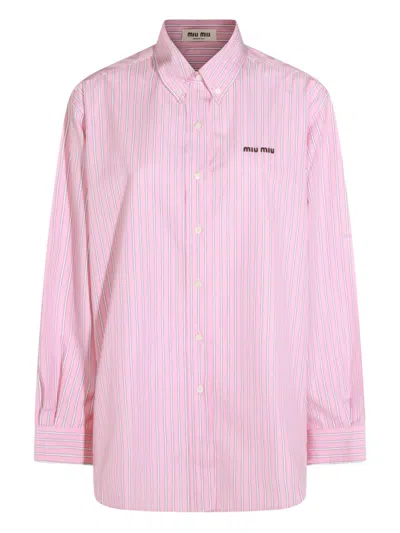 Miu Miu Pink Shirt With Black And White Stripes And Logo