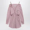 Miu Miu Elasticated Waistband Striped Shirt Mini Dress Clothing In Pink