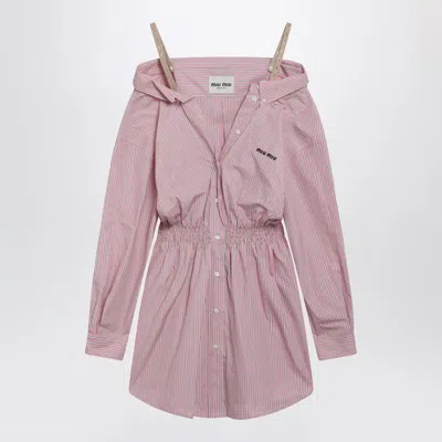 Miu Miu Long Sleeve Dress Striped Pattern Waist In Pink