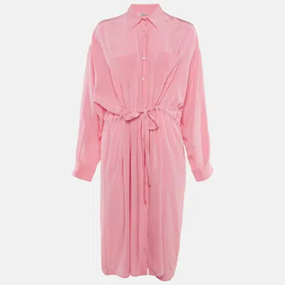 Pre-owned Miu Miu Pink Silk Button Front Midi Dress M