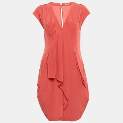 Pre-owned Miu Miu Pink Silk Drape Detail Mini Dress M