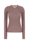 Miu Miu Viscose Blend Knit Top Long Sleeves In Brown