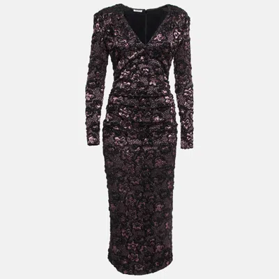 Pre-owned Miu Miu Pink/black Cloque Lurex Midi Dress S | ModeSens