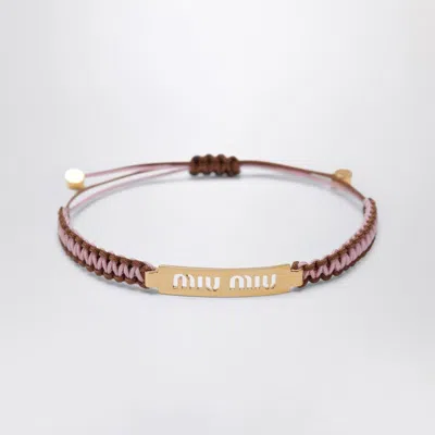 Miu Miu Pink/brown Braided Cord Bracelet