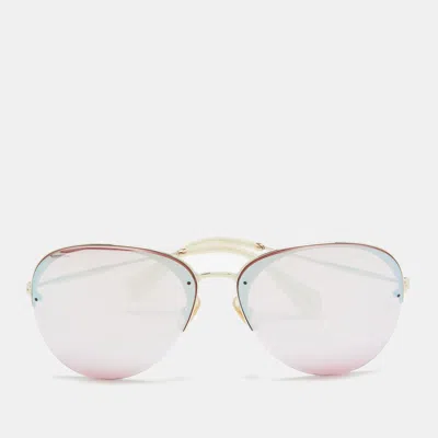 Pre-owned Miu Miu Pink/gold Mirrored Smu53p Aviator Sunglasses
