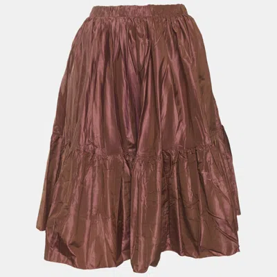 Pre-owned Miu Miu Pink/metallic Silk Crinkled Flared Midi Skirt S