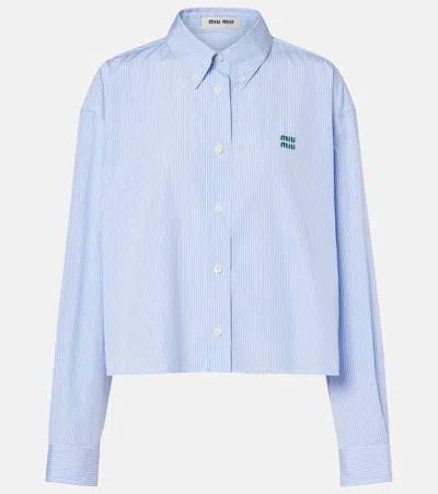 Miu Miu Pinstripe Cropped Cotton Poplin Shirt In Blue