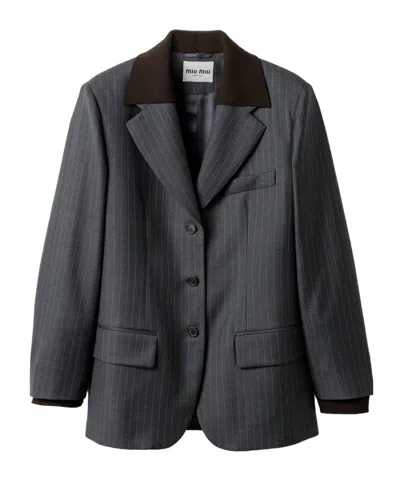 MIU MIU PINSTRIPE LAPEL JACKET