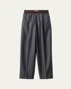 Miu Miu Pinstripe Pleated Wide-leg Drawstring Pants In Gray