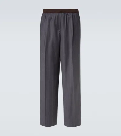 Miu Miu Pinstripe Virgin Wool Straight Pants In Gray