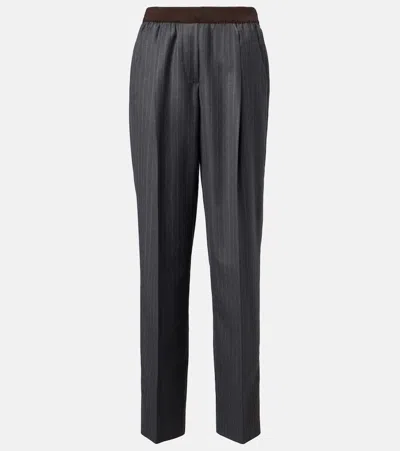 Miu Miu Pinstripe Virgin Wool Wide-leg Pants In Gray
