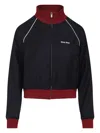 Miu Miu Pinstripe Wool Jacket With Stand-up Collar In Blue