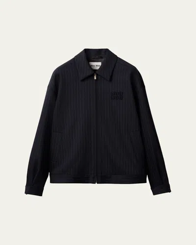 Miu Miu Pinstripe Zip Front Wool Jacket In Multicolor