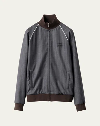 Miu Miu Pinstripe Zip-up Jacket In Gray