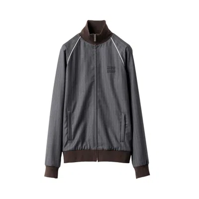 Pre-owned Miu Miu Pinstripe Zipped Blouson 'slate Grey' | Women's Size 40 In Gray