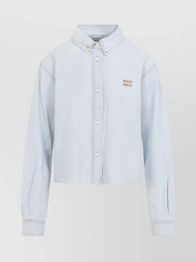 Miu Miu Pinstriped Cotton Shirt Featuring Dropped Shoulders In Blue