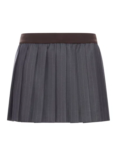Miu Miu Pinstriped Pleated Miniskirt In Gray