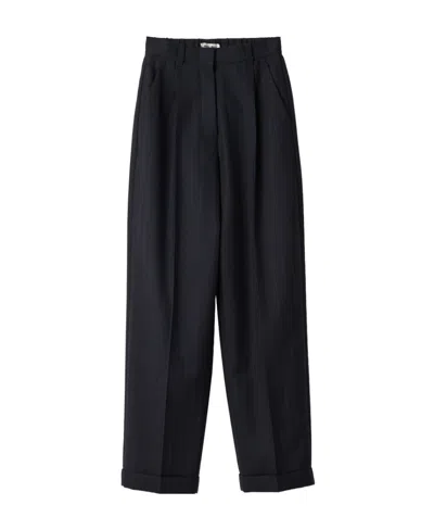 Miu Miu Pinstriped Wool Casual Pants In Blue