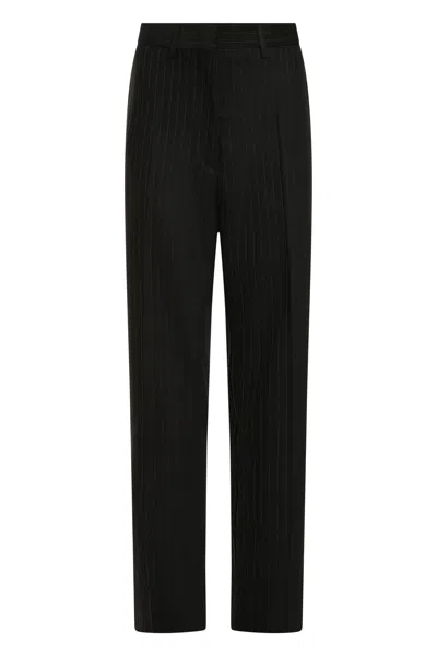 Miu Miu Pinstriped Wool Trousers With Welt Pockets And Side Pockets In Black