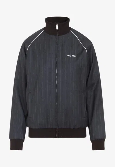 MIU MIU PINSTRIPED ZIP-UP JACKET
