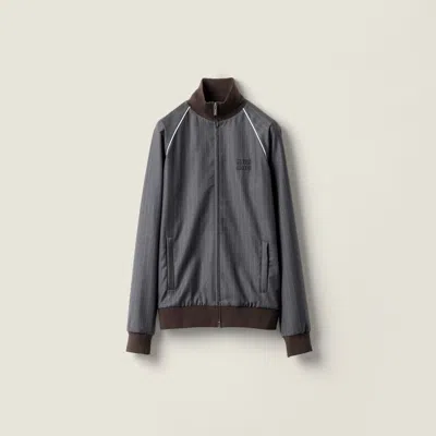 Miu Miu Pinstriped Zipper Blouson Jacket In Pink