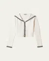 Miu Miu Cropped Cardigan In Bianco Blu