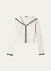 MIU MIU PIPED SAILOR COLLAR CROPPED CARDIGAN