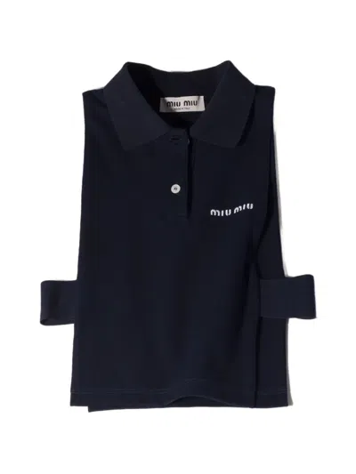 Miu Miu Sleeveless Polo T-shirt In Blue