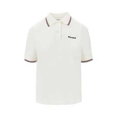 Miu Miu Piquet Boxy Fit Polo Shirt In White