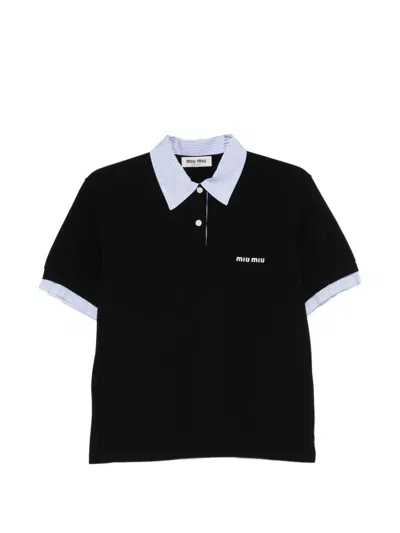 Miu Miu Poplin-detailed Cotton Pique Polo Shirt Clothing In Black