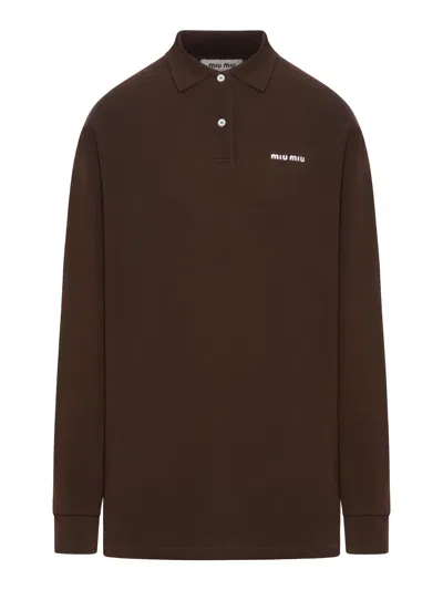 Miu Miu Piquet Fabric Polo In Brown