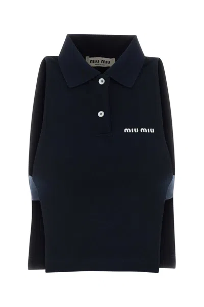 Miu Miu Logo-embroidered Piquet Polo Shirt In Black