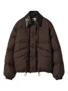 Miu Miu Leather-collar Puffer Jacket In Brown