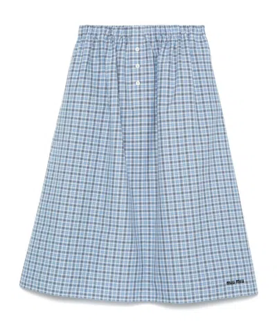 Miu Miu Plaid-check Midi Skirt In Gray