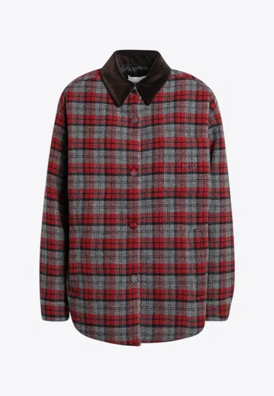 Miu Miu Plaid Check Padded Jacket In Multi