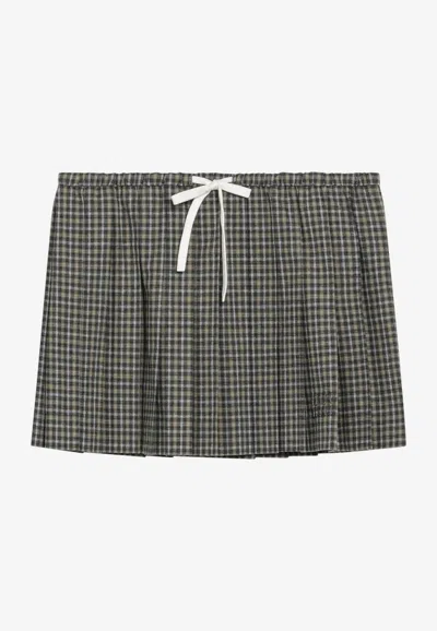 Miu Miu Plaid Check Pleated Mini Skirt In Gray
