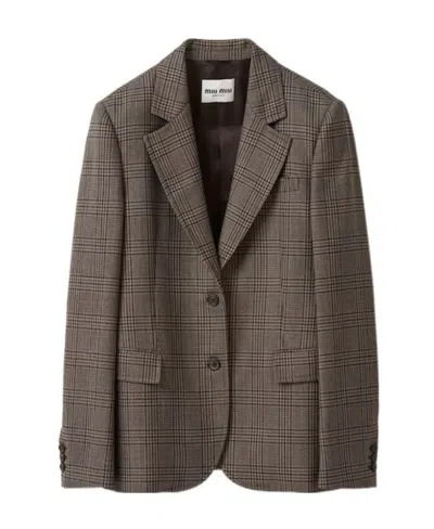 Miu Miu Plaid-check Single-breasted Blazer In Brown