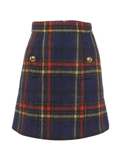 Pre-owned Miu Miu Plaid Mini Skirt In Blue