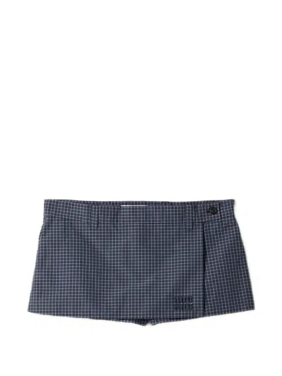 Miu Miu Mini Skirt In Blue Tech Check In Animal Print