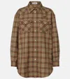 Miu Miu Plaid Oversized Virgin Wool Shirt In Brown