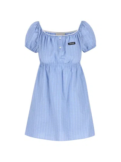 Miu Miu Mini Dress In Poplin With Check Pattern In Blue