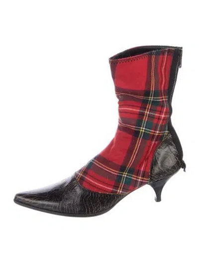 Pre-owned Miu Miu Plaid Print Distressed Accents Boots In Black/red