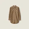 Miu Miu Plaid Oversized Virgin Wool Shirt In Brown