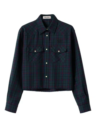 Miu Miu Plaid Shirt In Blue