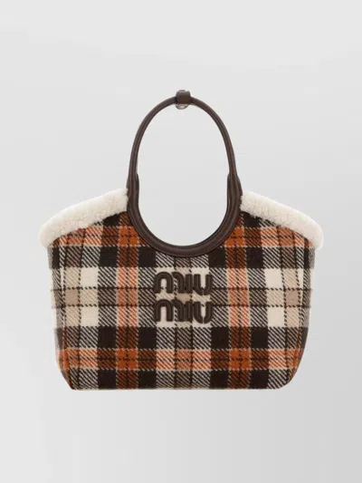 Miu Miu Plaid Shoulder Bag Shearling Trim