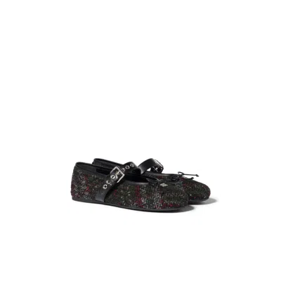 Miu Miu Plaid Tweed Ballerinas In Loden Green