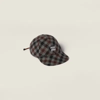 Miu Miu Plaid Wool Baseball Cap In Gray